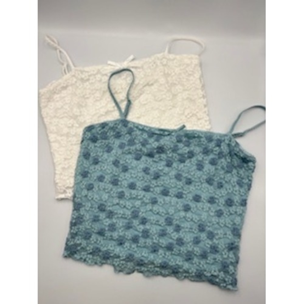 THIRTY/THIRTY Lace Cami Top Set White Blue Floral Coquette Y2K Festival Romantic